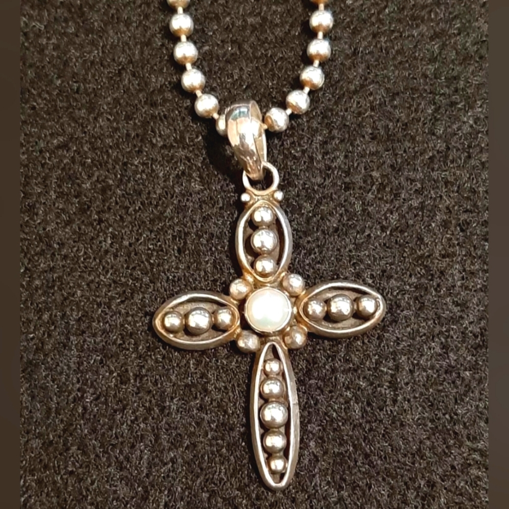 Silpada 925 Sterling Silver Cross Pendant Ball Chain Necklace